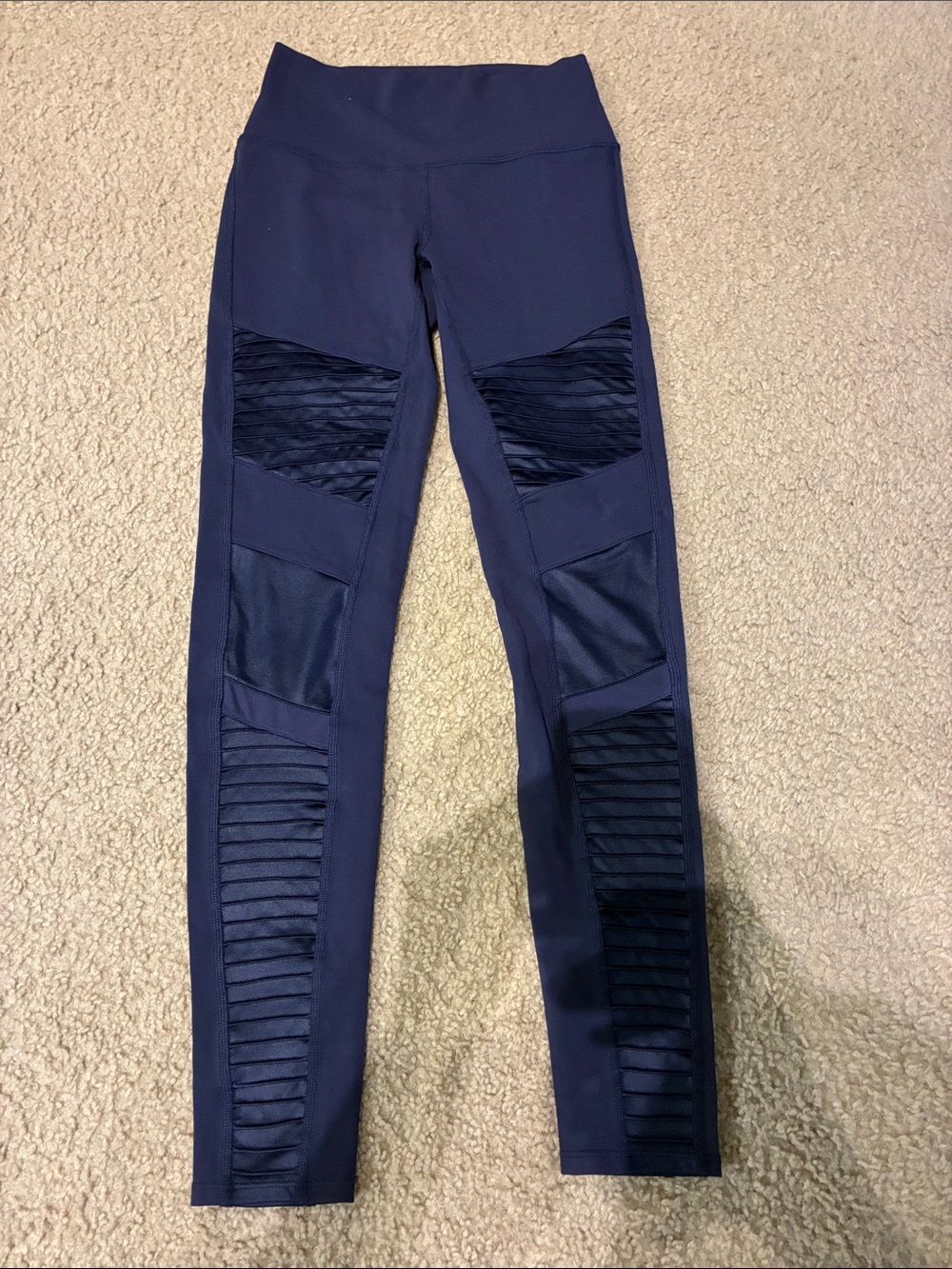 ALO Yoga Navy Blue Ribbed-Panel high waisted Leggings